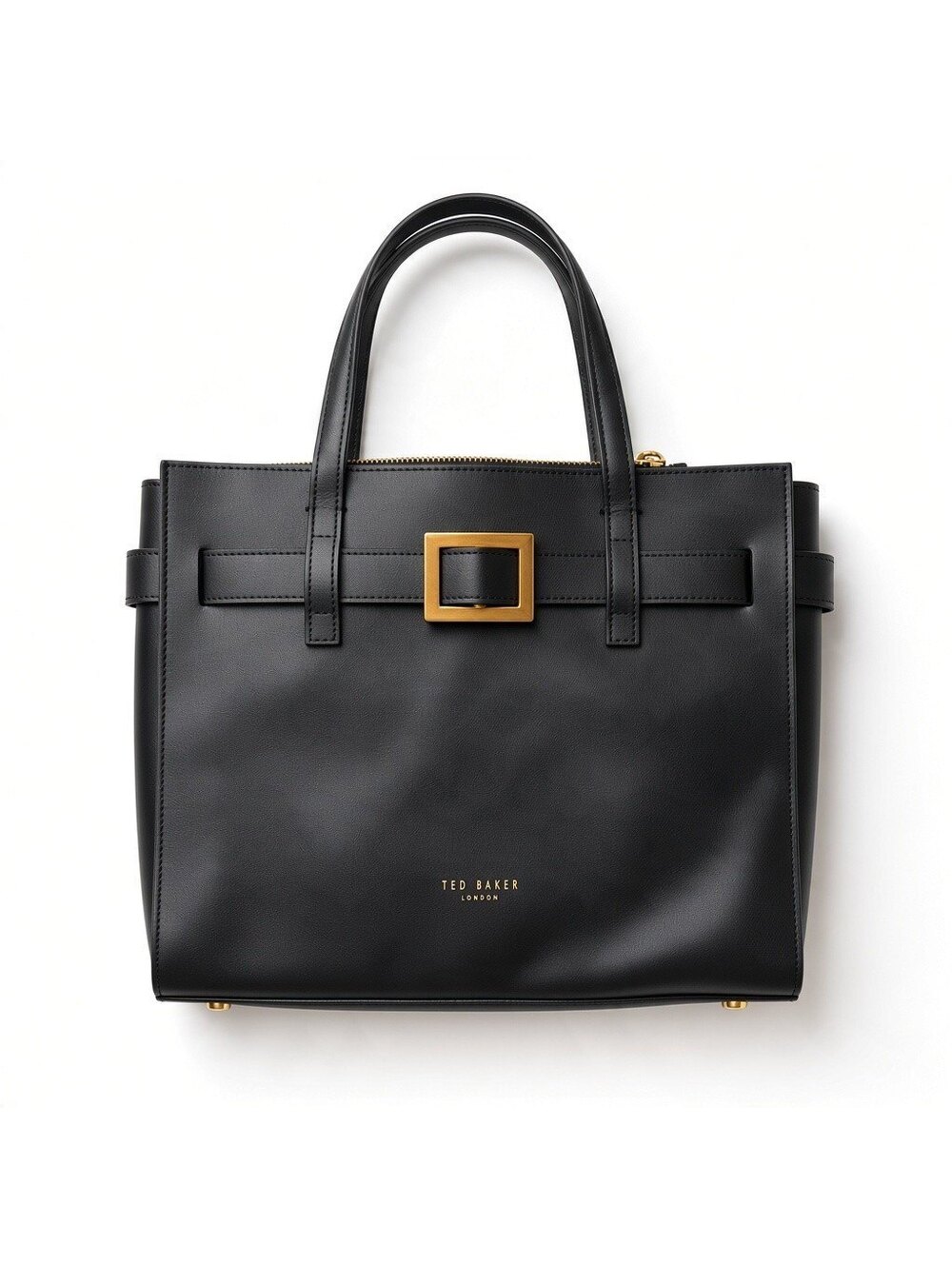 ed Baker Black Leather Emillyy Tote Bag Gold Buckle Satchel Handbag Excellent